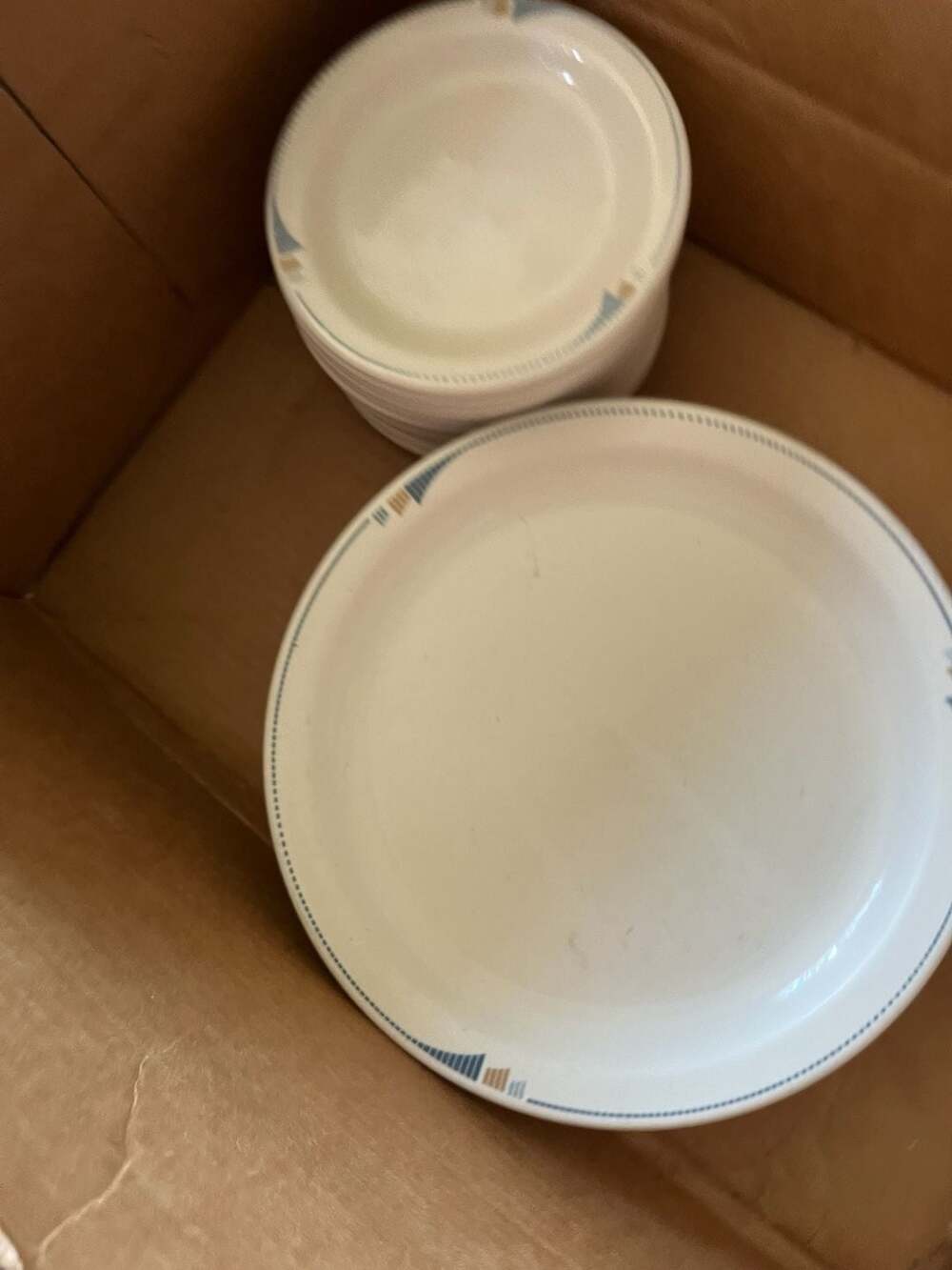 Vintage Buffalo China Restaurant Ware Dinner and Bread Plates with Geometric Bor
